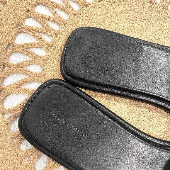 Tory Burch Double T Sport Slide Perfect Black Gold Leather Size 11 - Picture 5 of 12